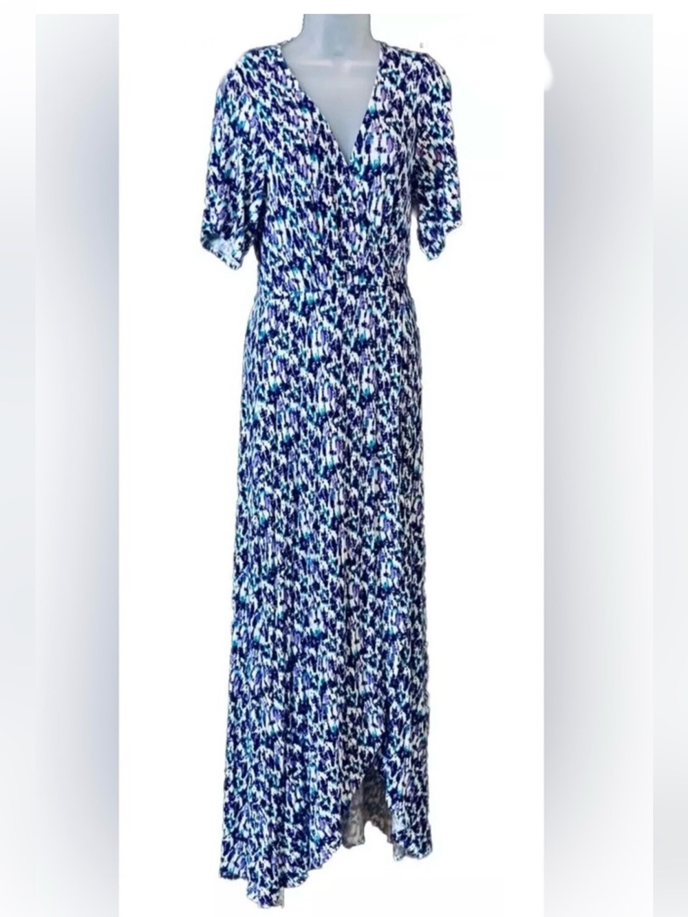 Lemon Tart Women's Abstract Print Maxi Dress Size M V-neck Split Sleeve